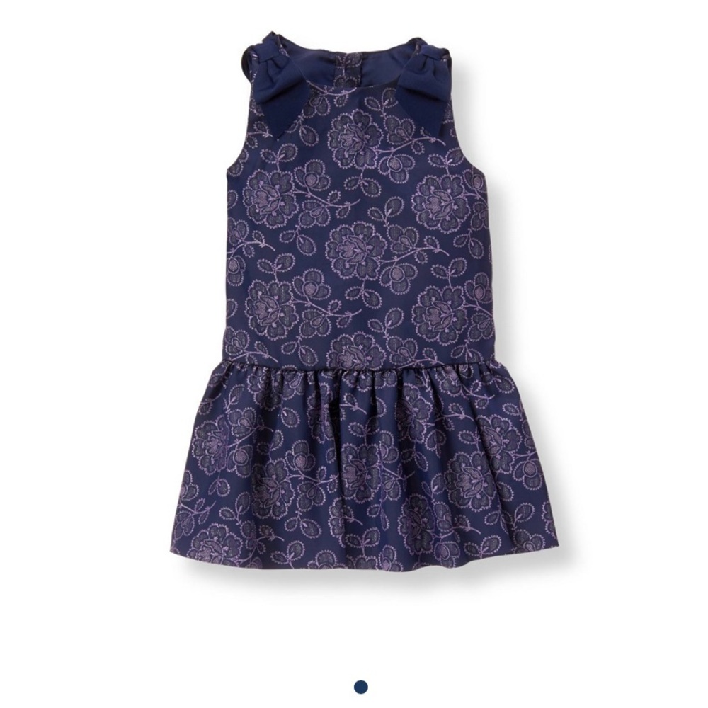 Janie and Jack Formal Dress Navy Blue Purple Metallic Drop Waist Bows Sz. 6